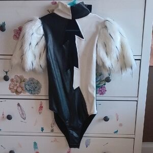 Forplay Cruella Black and White Bodysuit with Faux Fur